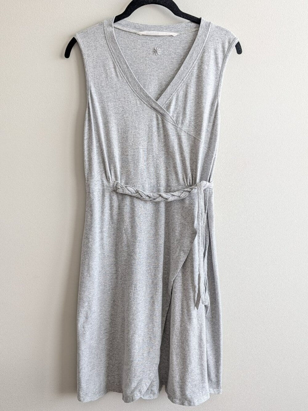 Athleta Braided Wrap Dress Sleeveless Organic Cotton Light Gray Women's Size S